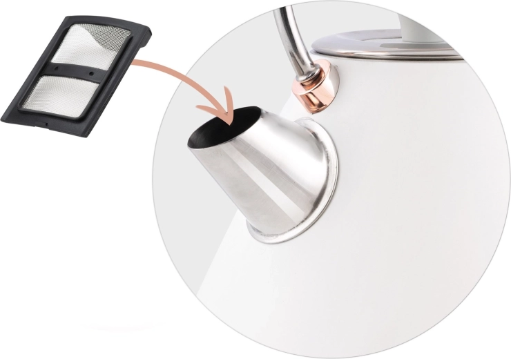 Kovinski izliv z odstranljivim filtrom proti vodnemu kamnu