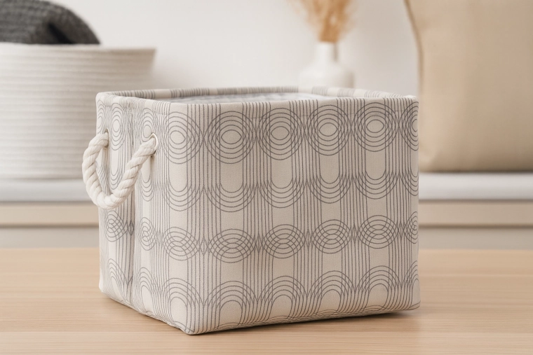 Tekstilna shranjevalna škatla 30 × 30 × 24 cm z geometrijskim vzorcem in vrvnatimi ročaji