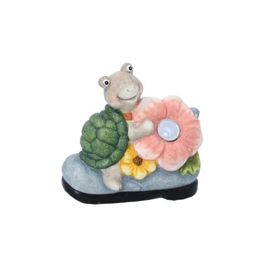 Vrtna dekoracija želva s cvetom in LED svetlobo