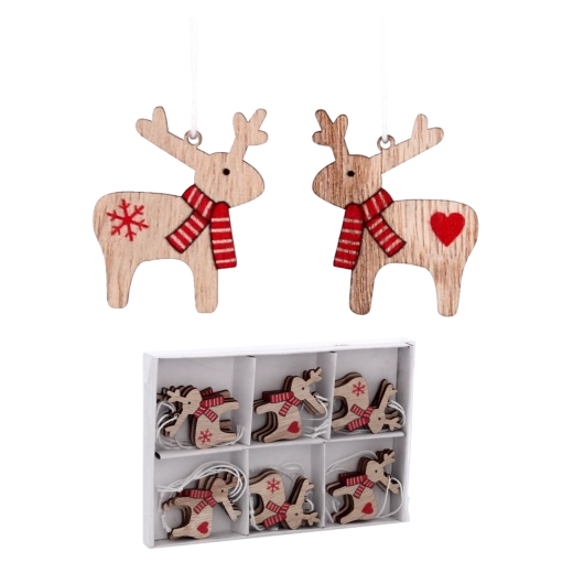 Komplet 18 lesenih božičnih okraskov jelenov CHOMIK