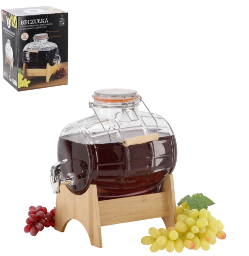 Steklena posoda za pijačo 5 l s pipico in bambusovim stojalom