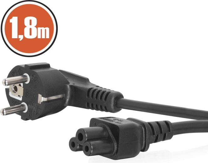 Napajalni kabel za prenosnik IEC C5 z kotnim vtičem, 1,8 m