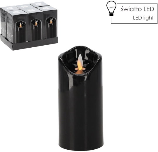LED sveča s premikajočim plamenom 7 × 15 cm črna