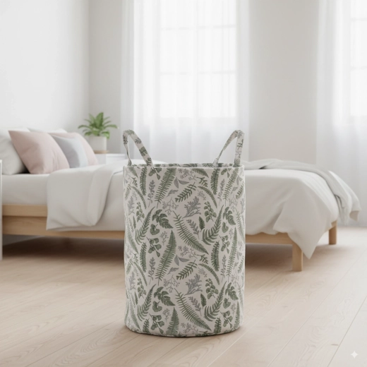 Tekstilna košara za perilo in igrače z listnim motivom 38 × 50 cm