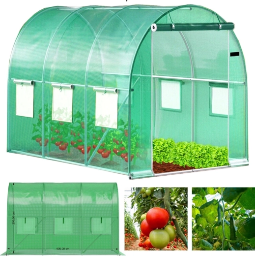 Vrtni foliarni tunel 4 × 2,5 × 2 m, 10 m², kovinska konstrukcija in UV odporna ponjava