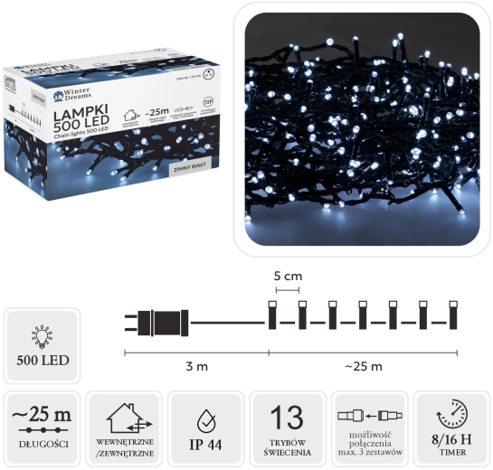 LED light chain with 500 diodes, cool white, 25 m