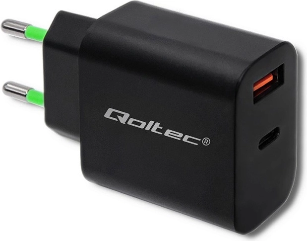 Omrežni polnilec 18W USB tip C PD in USB QC 3.0 črn