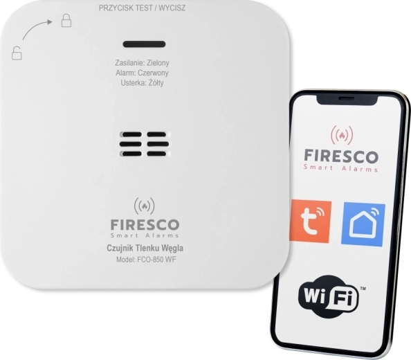 Firesco FCO-850 WF Wi‑Fi detektor ogljikovega monoksida (CO) za Tuya/Smart Life