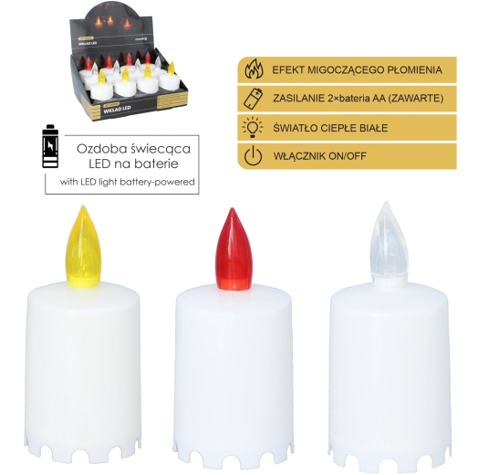LED sveča 10,5 cm, mešanica barv (12 kosov v pakiranju)