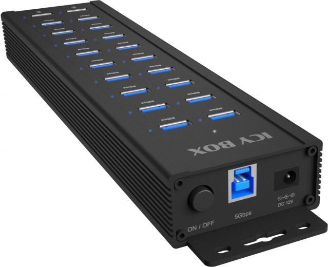 Icy Box IB-HUB1720-U3 20‑portni USB‑razdelilnik z napajanjem 96 W