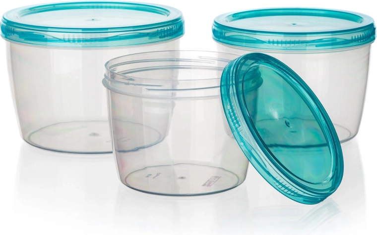 Komplet okroglih plastičnih posod za živila 3 kosi ACASSA (600, 880 in 1180 ml)