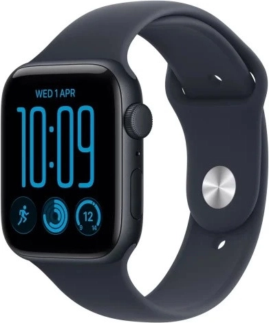 Apple Watch SE 3 GPS 44 mm z aluminijastim ohišjem v polnočni barvi in temno modrim športnim paščkom M/L