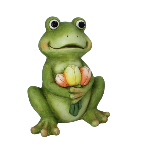 Vrtna dekoracija žaba s tulipani