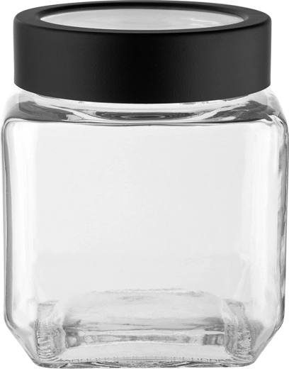 Steklen kvadraten kozarec Altom Design s črnim navojnim pokrovom, 500 ml