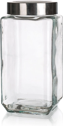 Steklena kvadratna doza AKCENT 1 l z nerjavnim pokrovom