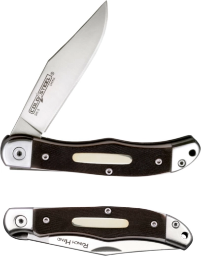 Cold Steel Ranch Hand klasični žepni nož 7,6 cm s kostnatimi platnicami in usnjenim etuijem