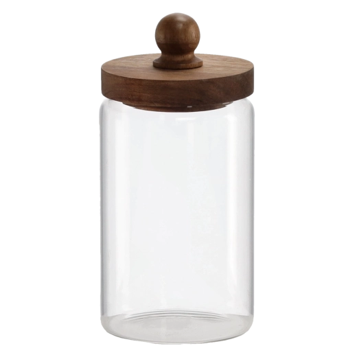 Steklena posoda 1 l z lesenim pokrovom in žličko