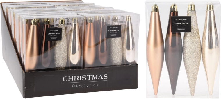 Božični okraski ledene sveče 15 cm, rjavo-zlati miks, 4 kosi