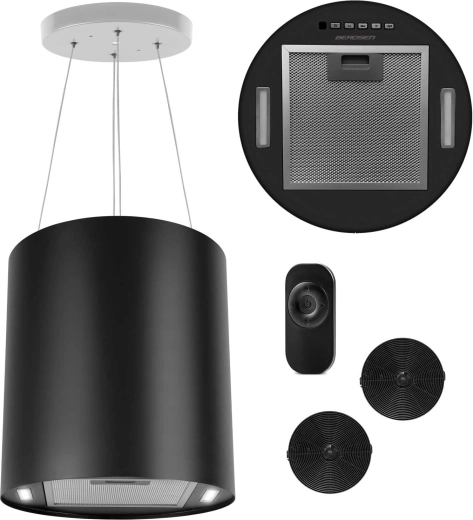 Otočni viseči kuhinjski napajalnik pare 35 cm, črn