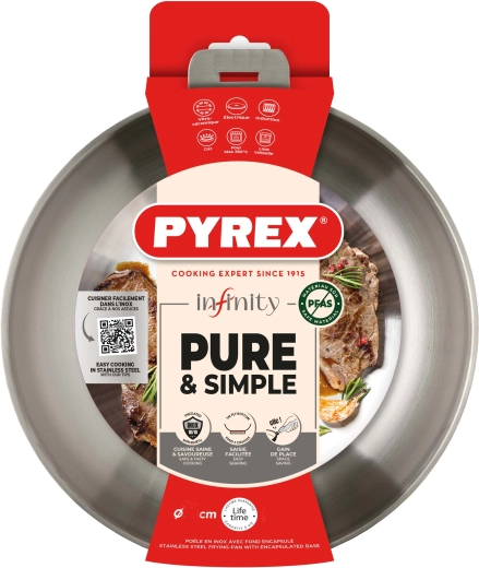 Pyrex Infinity 20 cm stainless steel frying pan with removable handle