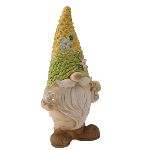 Vrtni škrat s pletenim klobukom in LED osvetlitvijo