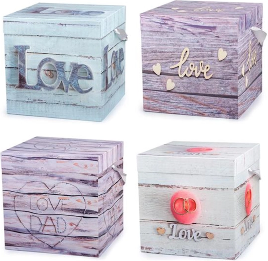 Darilna škatla s trakom 15 × 15 × 15 cm (mešanica motivov)