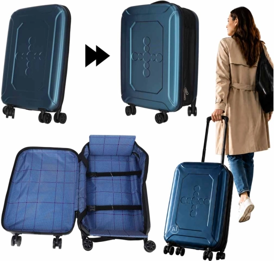 Foldable wheeled travel suitcase 45 L, blue