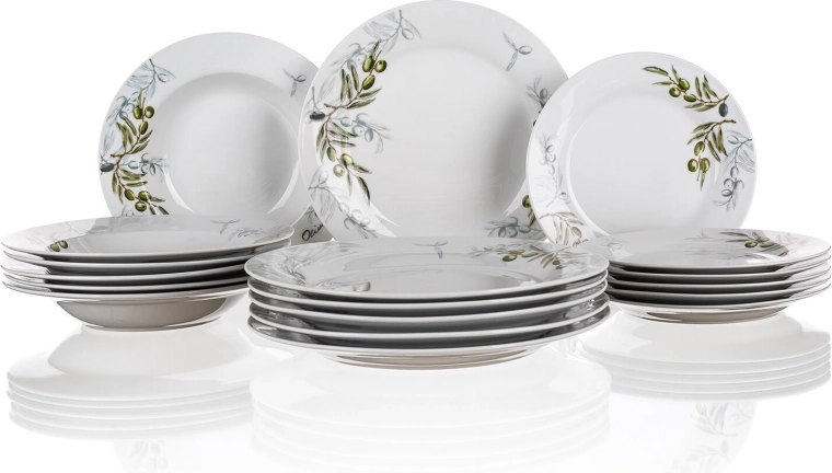 Porcelanasti jedilni set Olives, 18 kosov, bel