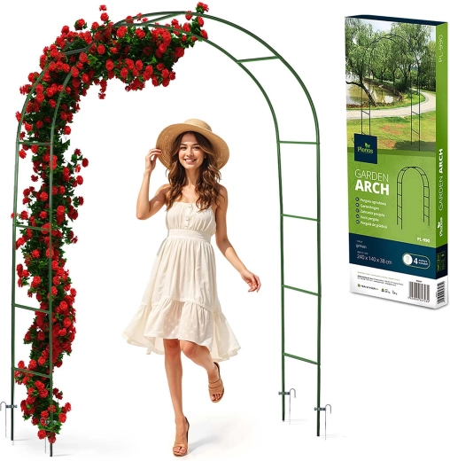 Vrtna ločna pergola 240 cm – temno zelena, jeklo s prašnim premazom