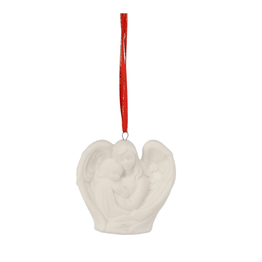 Keramična angelska figurica s krili in obešankom, bela, 7 cm