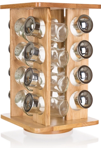 Set začimb BRILLANTE s steklenimi kozarčki in vrtljivim lesenim stojalom, 16 kos