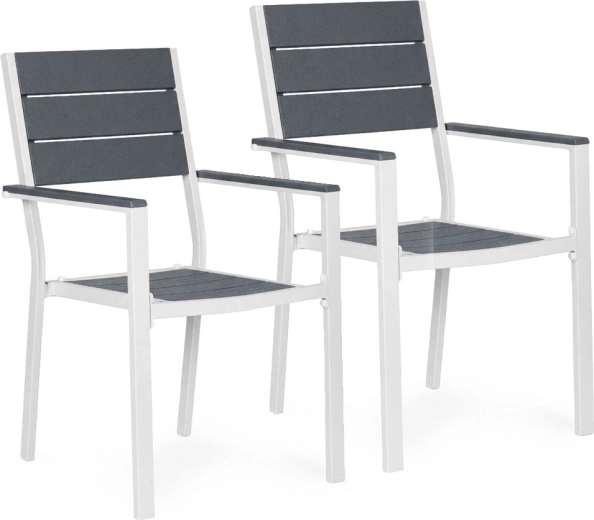 Komplet 2 vrtnih stolov iz jekla in HDPE, sivo‑bela – MultiGarden