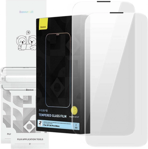 Kaljeno steklo BASEUS Corning s filtrom proti prahu za iPhone 14 Pro Max