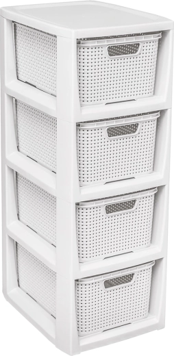 Skladiščni regal Rattan s 4 predali, bel