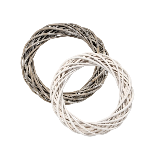 Pleteni venec 35 cm – bel ali siv dekorativni osnovnik