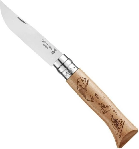 Žepni nož OPINEL N°08 Gravure Sport Velo, bukov les, 8,5 cm