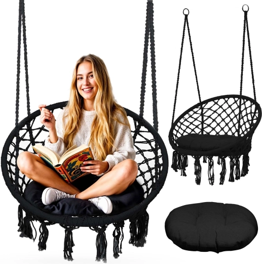 Hanging boho chair black with cushion