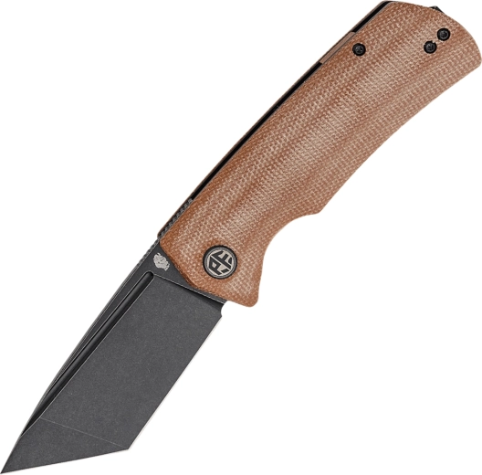 Folding Knife Petrified Fish Beluga, Black Stonewash, brown micarta