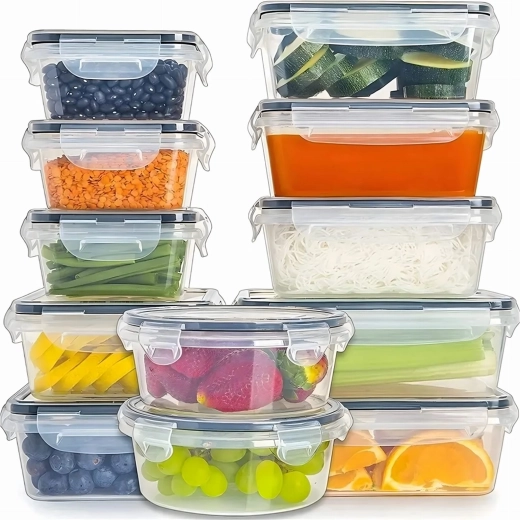 Set of 12 Plastic Food Containers with Airtight Lids