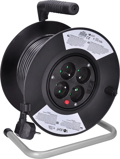 Solight extension cord reel with 4 sockets, 25 m, black cable