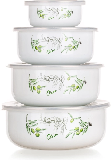 Set emajliranih skled s pokrovi OLIVES, 4 kosi (10–18 cm)