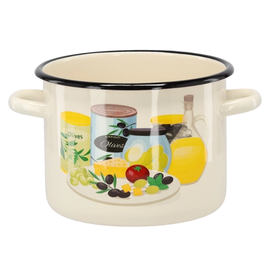Enameled Pot 4.5 l 20 cm Cream with Olive Motif