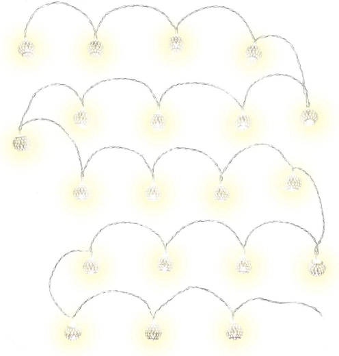 Retlux Christmas Light Chain with Silver Balls, 20 LEDs