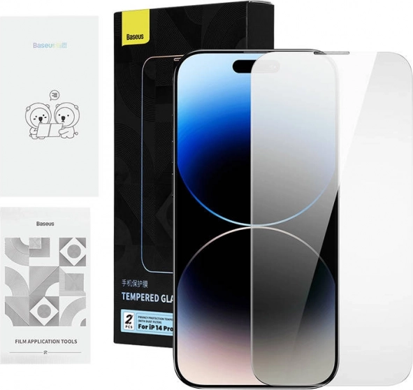 Zasebno kaljeno steklo BASEUS za iPhone 14 Pro Max, 2 kosa z namestitvenim in čistilnim kompletom