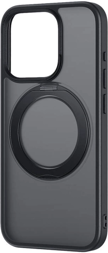 Magnetni ovitek s stojalom in steklom za iPhone 15 Pro – Baseus SkyRing (črn)
