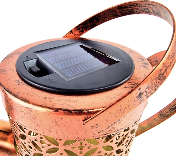 Sončna vrtna svetilka v obliki zalivalke s toplimi LED, z zabodom in obešanjem na kavelj