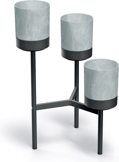 Tridelno kovinsko stojalo za rože s sivimi lončki 54 cm