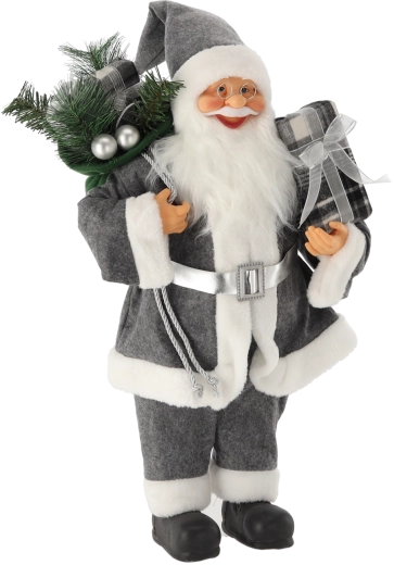 Standing gray Santa Claus with a sack, 60 cm