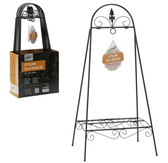 Črno kovinsko stojalo za rastline 49 × 40 × 99 cm