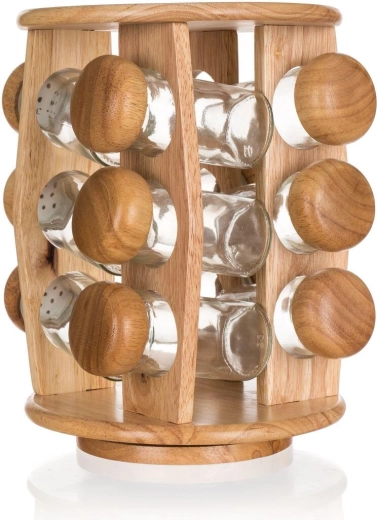 Set posodic za začimbe BRILLANTE iz stekla in lesa z vrtljivim stojalom, 12 kosov